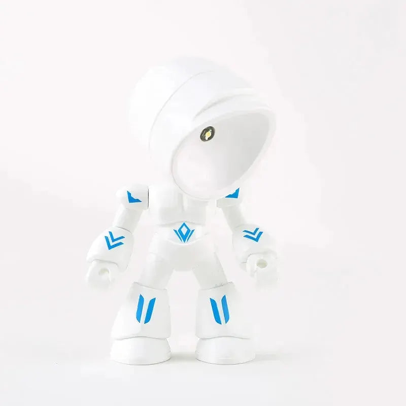 Mini night light LED cartoon hero police desk lamp, white robot figure with blue markings, Simples Market