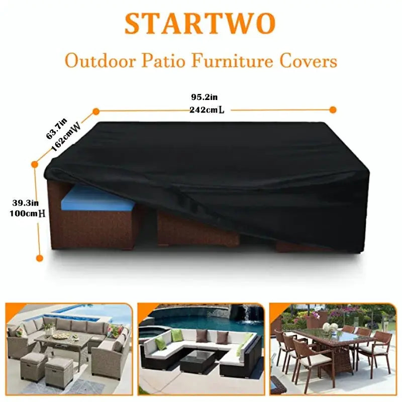 STARTWO 1-piece outdoor garden furniture cover; black waterproof windproof UV 210D Oxford cloth for garden table