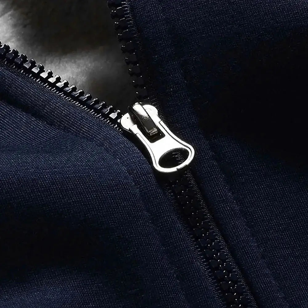 Winter jacket for men, navy fleece outerwear with silver zipper detail