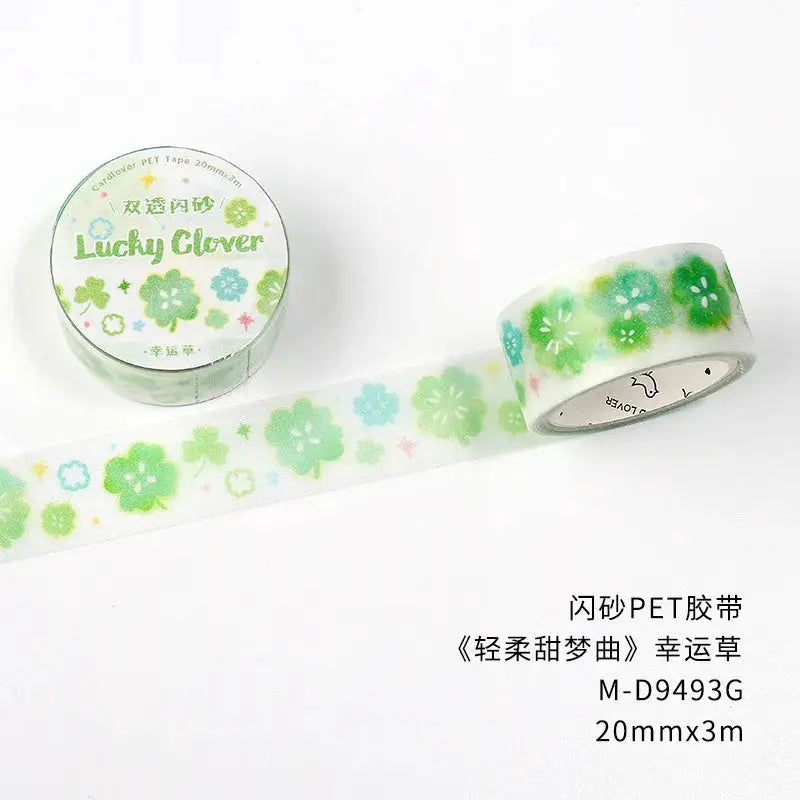 Decorative PET tape roll by Simples Market, Lucky Clover green clover pattern, 20mm×3m