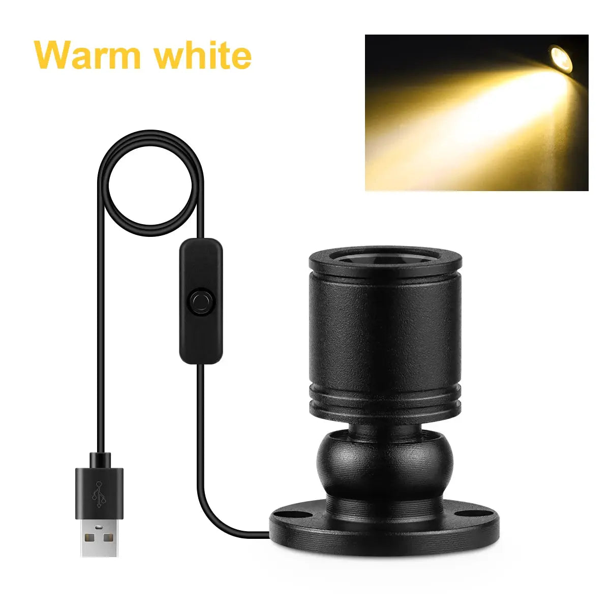 USB mini ceiling spotlight in black with adjustable mount; 1W warm white light by Simples Market