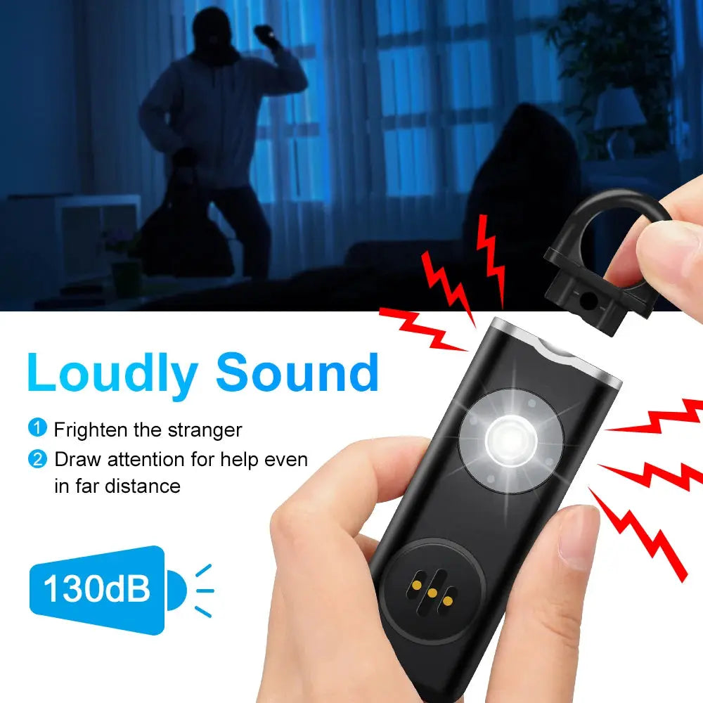 Hollarm self-defense personal alarm (black) keychain with LED light and 130dB siren.