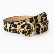 VividModa Leopard Snake Zebra Snakeskin Belt With Golden Circle Pin Buckle For Dresses Jeans And Suits