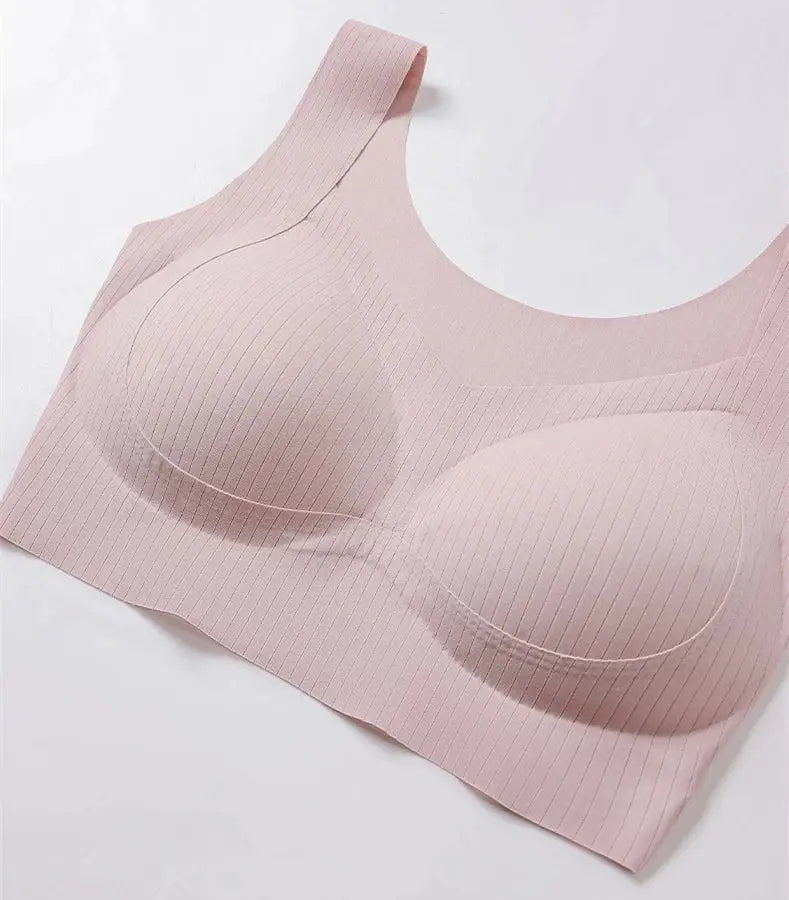 Bra by Simples Market pink ribbed fixed-cup bra with wide straps large size
