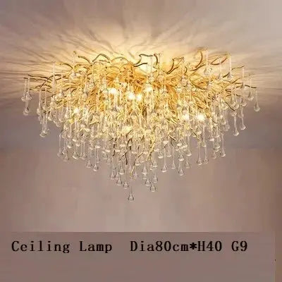 Royal Nordic Luxury Crystal Chandelier, gold chrome water-drop crystals, living room pendant light