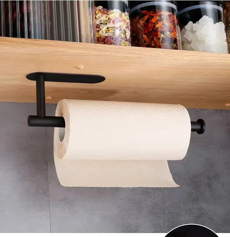 Simples Market under-cabinet paper towel holder, black metal with adhesive mount for kitchen towels