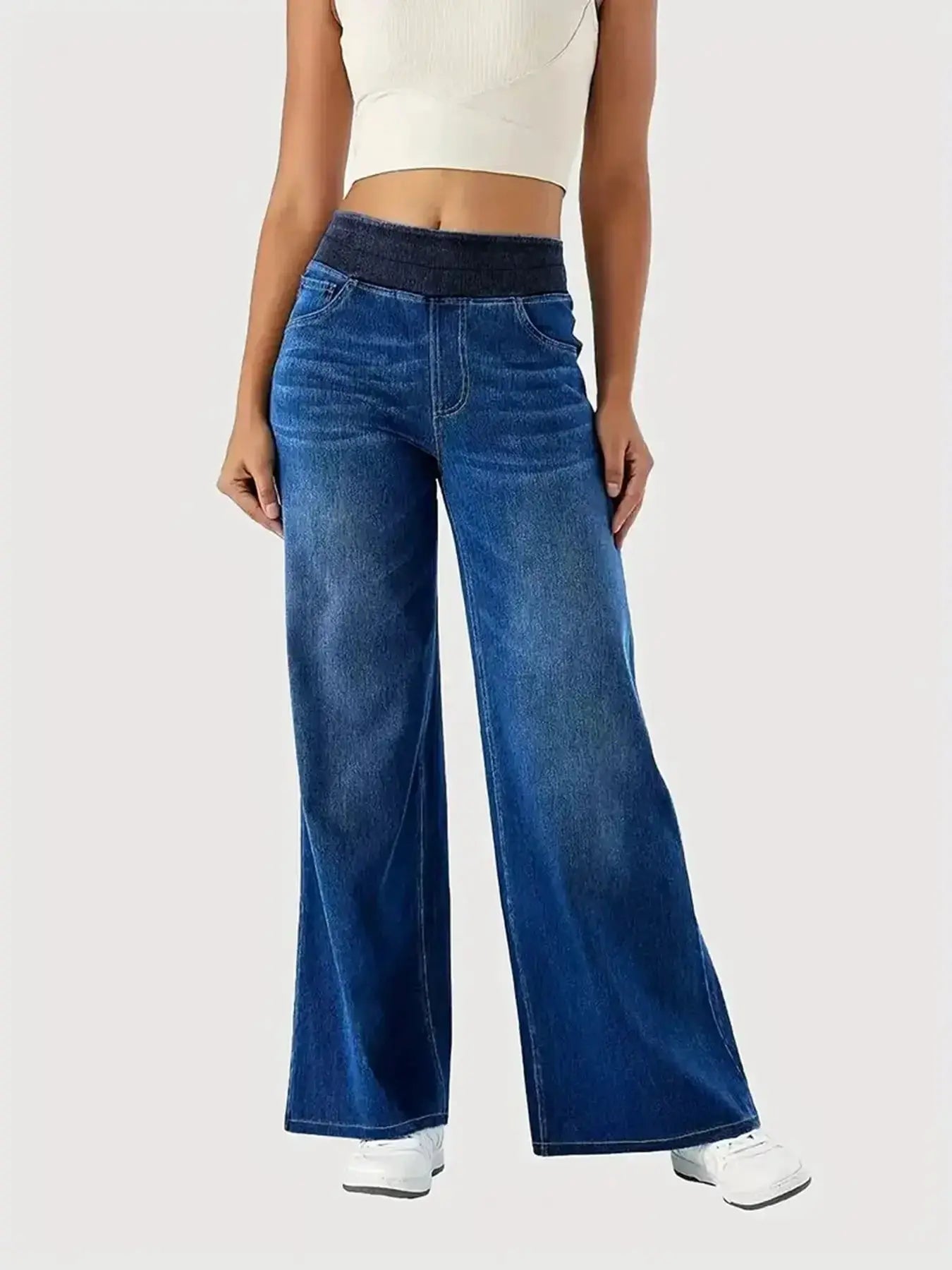Y2K Baggy Jeans For Women Ribbed High Waist Loose Straight Leg Denim