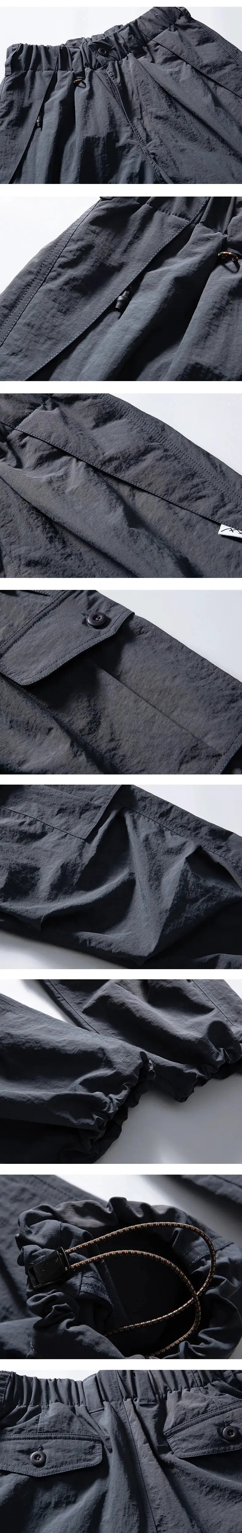 Simples Market Ultra Loose Outdoor Functional Pants, dark gray cargo with drawstring waist and wide legs, waterproof