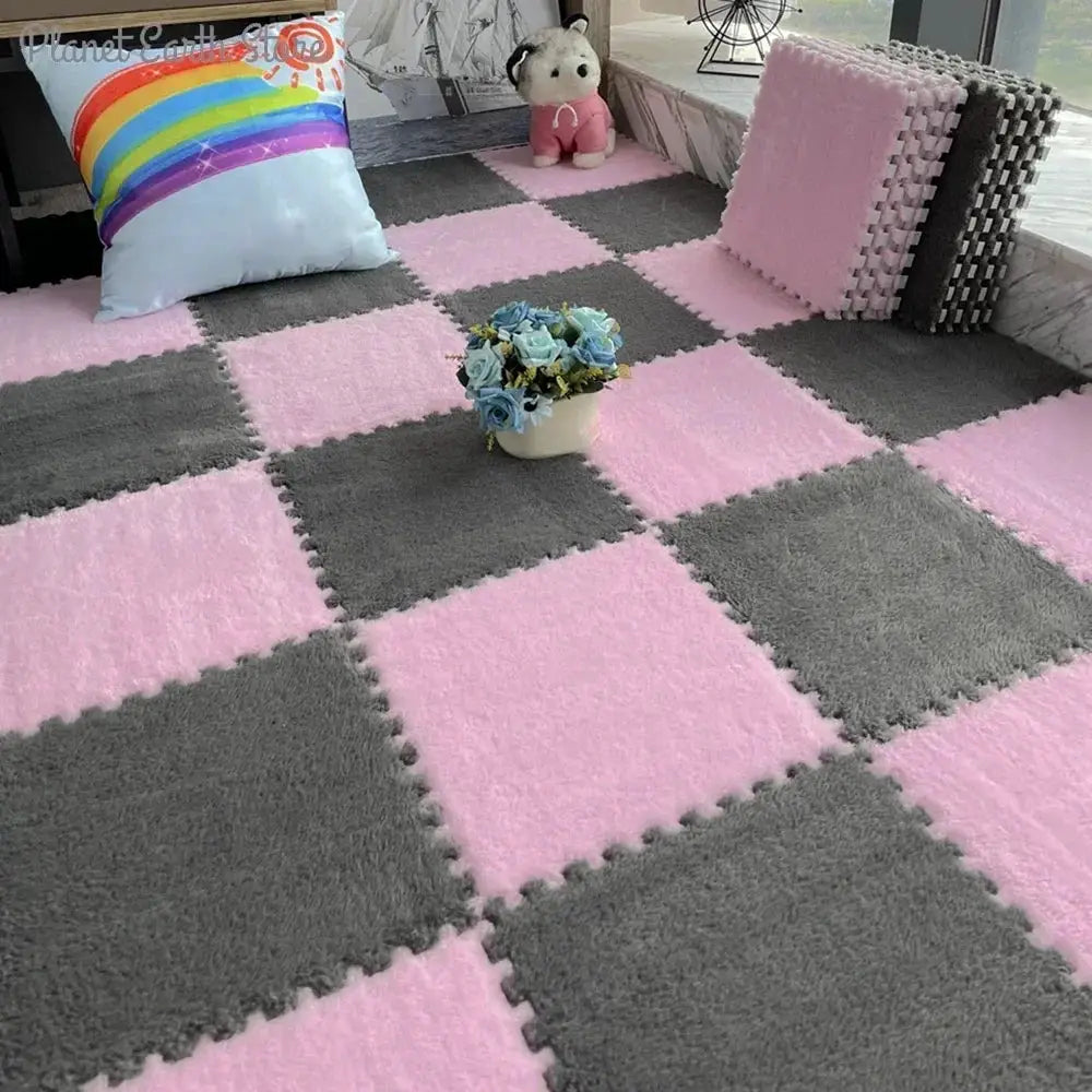 Simples Market EVA foam puzzle mat pink and gray checkerboard interlocking play rug for infants