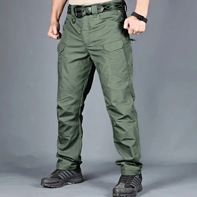 Men's tactical cargo pants olive green with multiple pockets and belt loops, plus size 6XL.