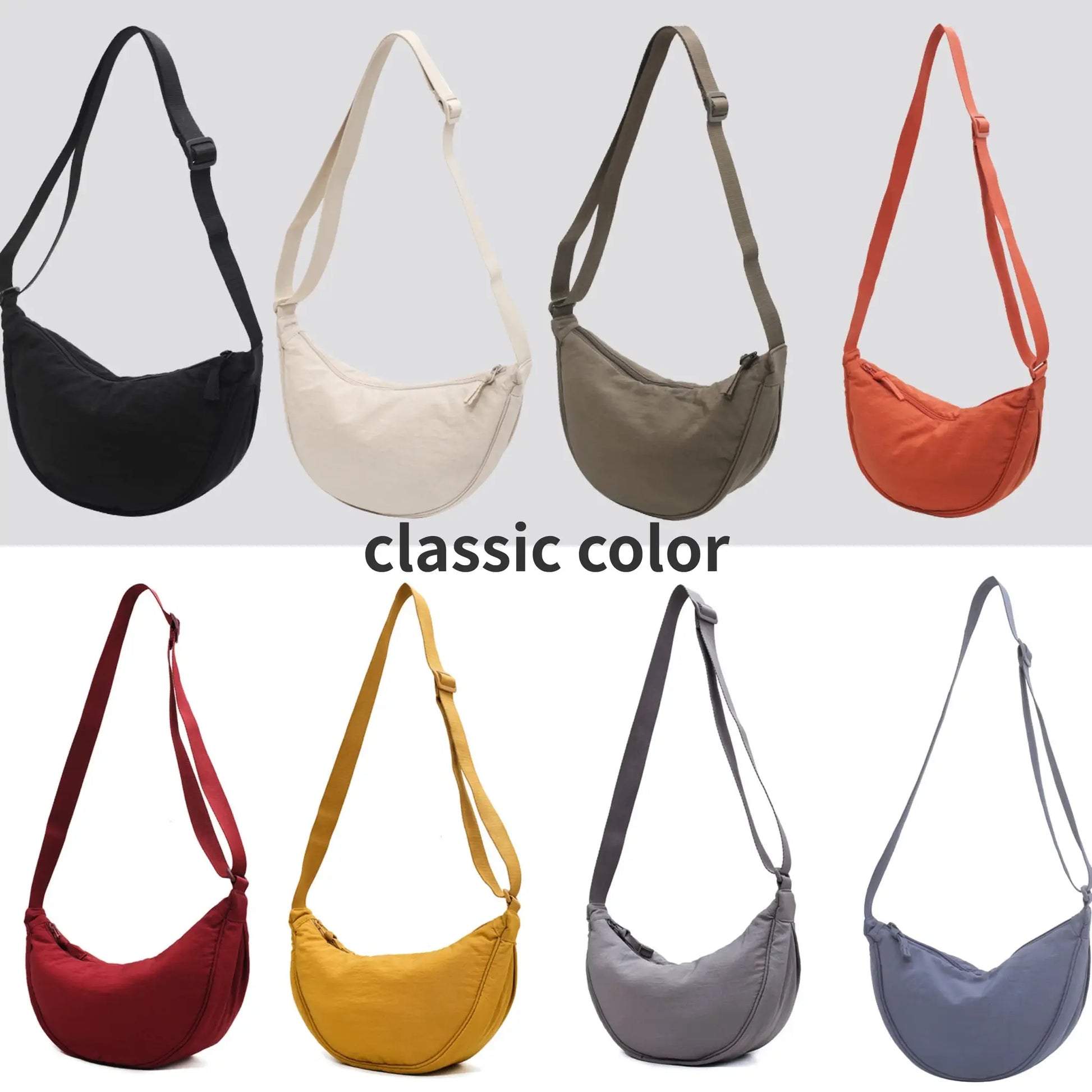 Solid-color nylon padded crossbody bags by Simples Market in 8 colors