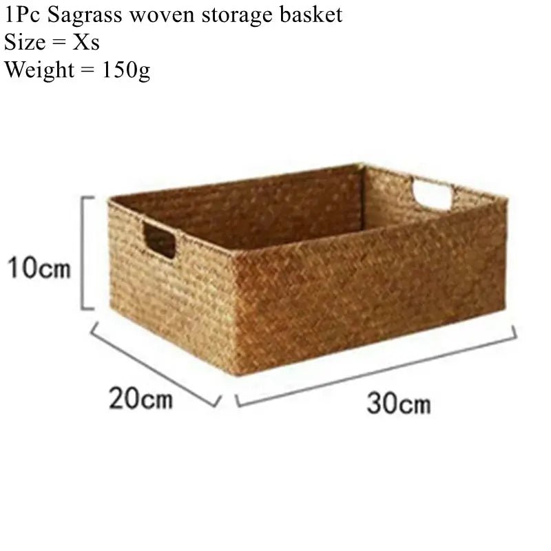 Woven Seagrass Storage Basket Stackable For Home Decor Natural Wicker Basket Kitchen Table Organization Rattan - Simples Market