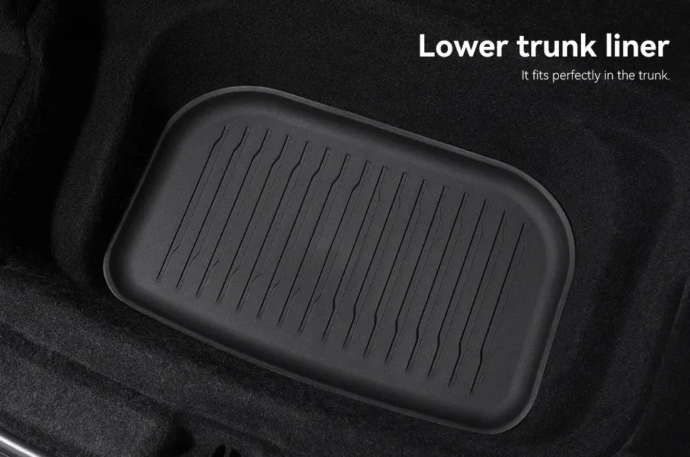 Lower trunk liner mat for Tesla Model Y Juniper 2025-2026, black TPE, waterproof, Simples Market.