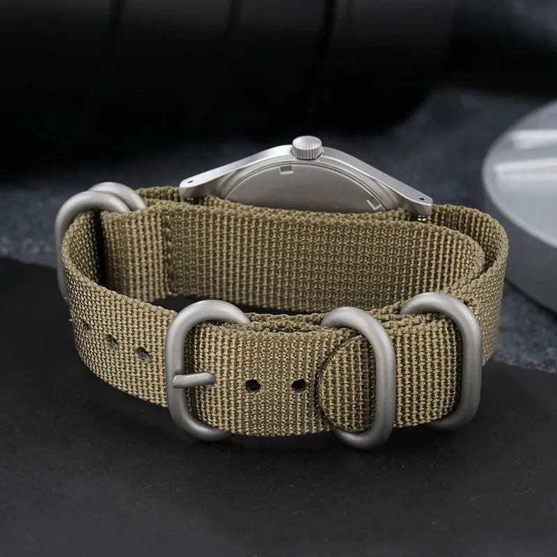 Militado ML07 Quartz Military Watch on khaki NATO strap; 100m waterproof, sapphire crystal