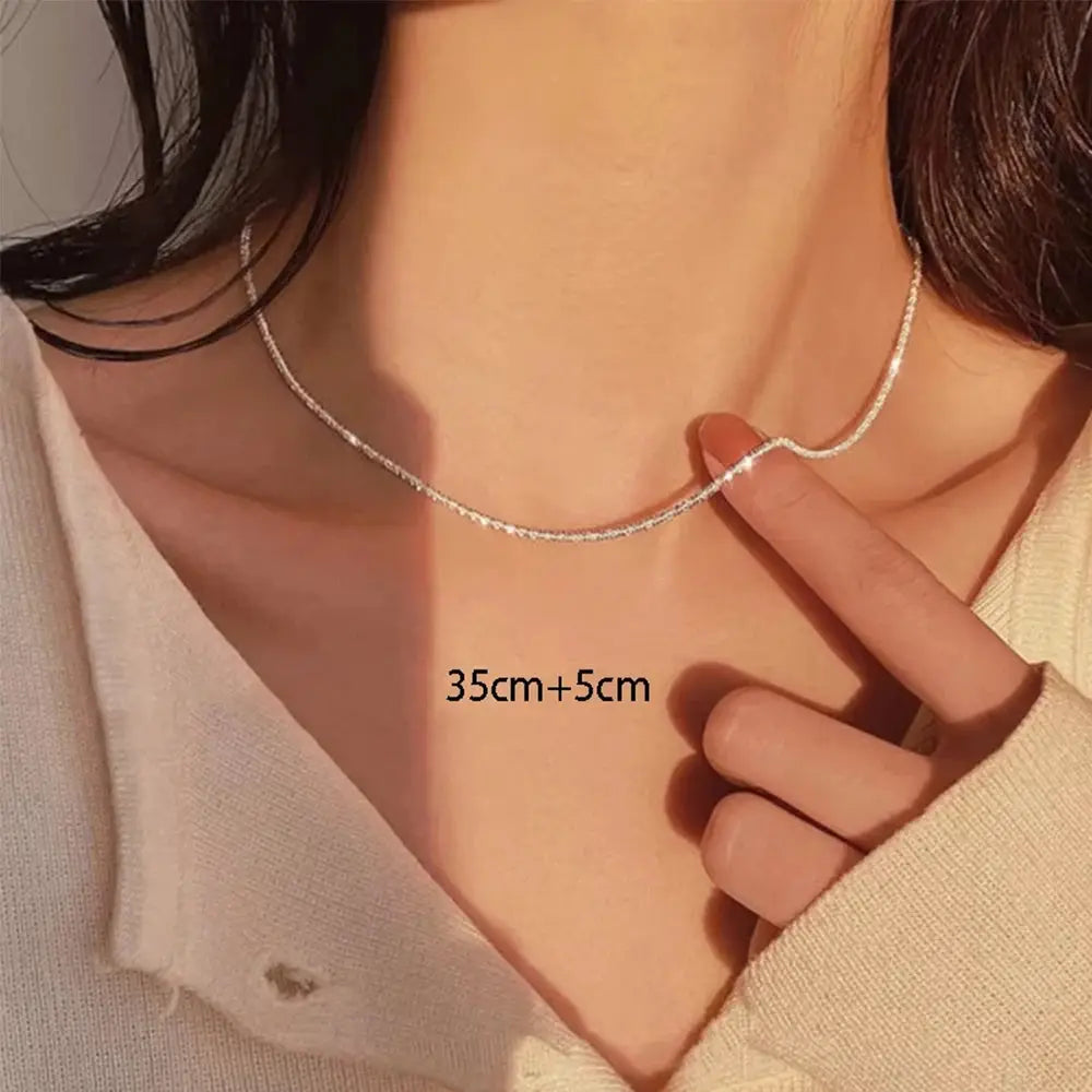 Silver Sparkling Clavicle Chain Necklace for Women and Girls Choker Style Korean Wedding Party Jewelry Accessories