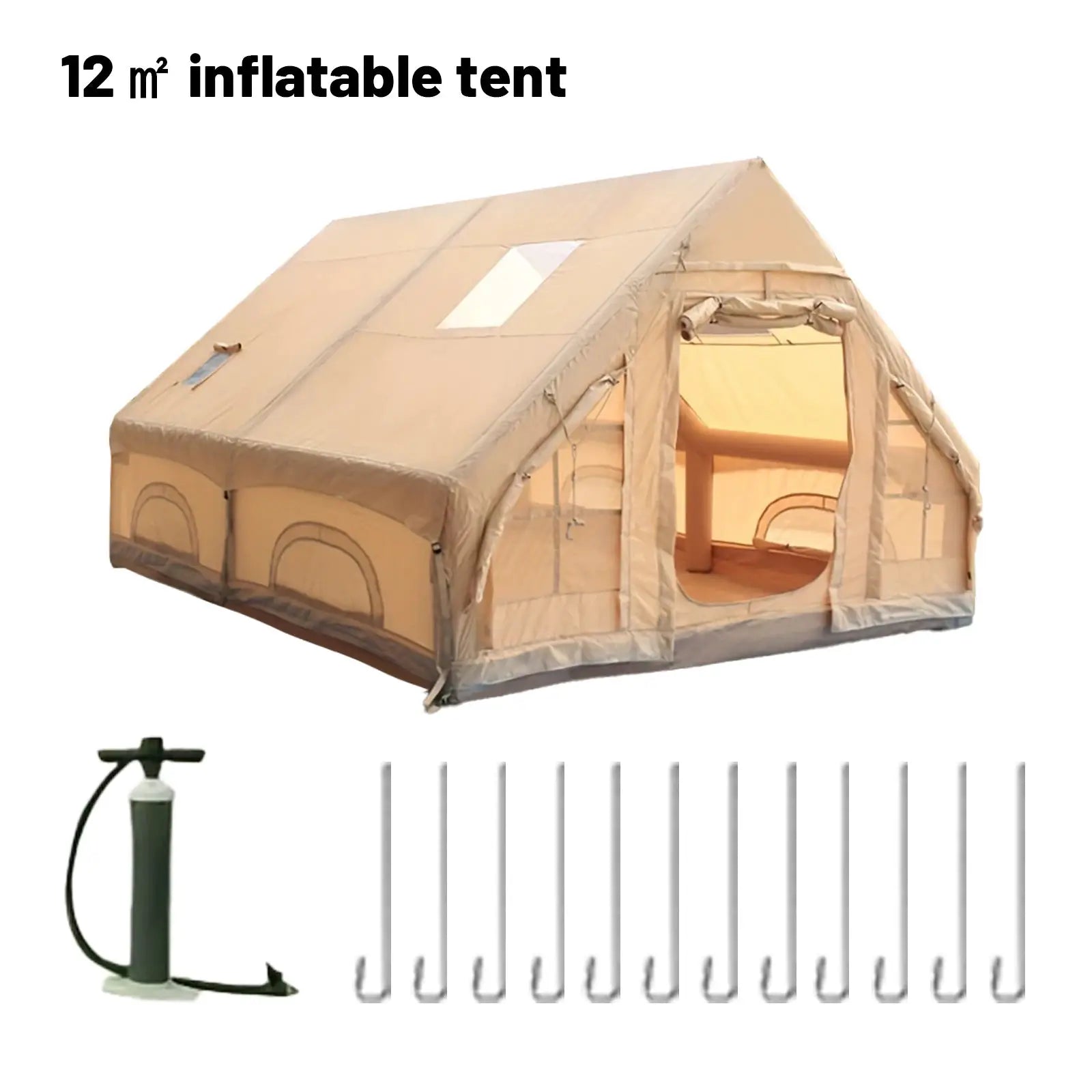 Simples Market inflatable tent, beige 12 m² family camping shelter with open doorway