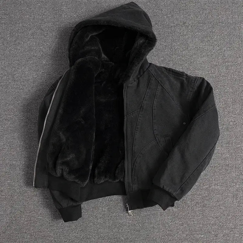 Mauroicardi oversized padded canvas jacket with faux fur lining, black hooded outerwear