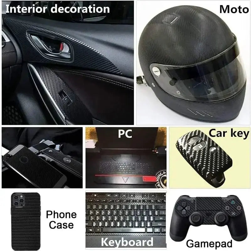 Car interior carbon fiber look moulding and universal self-adhesive trim accessories collage