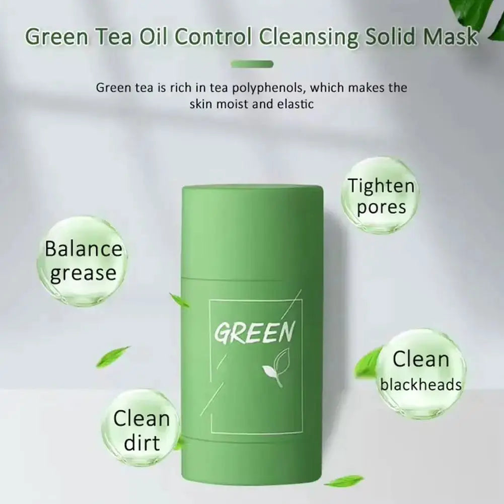 Green Tea Clay Stick facial mask by Simples Market, green bottle for pore cleansing.