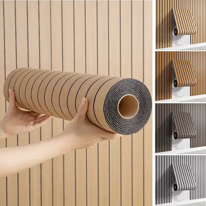 3D grille wall sticker roll in beige wood-grain, self-adhesive thick wallpaper for walls