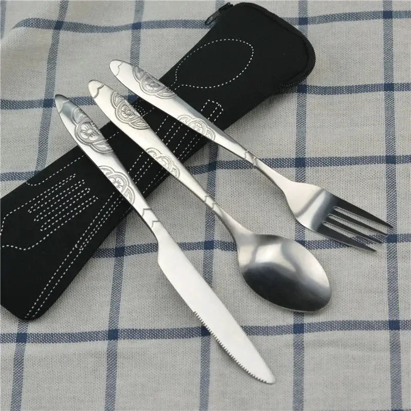 Picnic Set Tableware Washable With Zipper Travel Cutlery Kit Case Portable Pouch Stainless Steel Utensils For Dinner