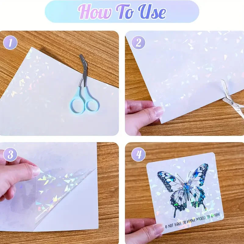 20 sheets holographic PVC sticker paper by Simples Market, A4, mixed patterns, self-adhesive cold lamination