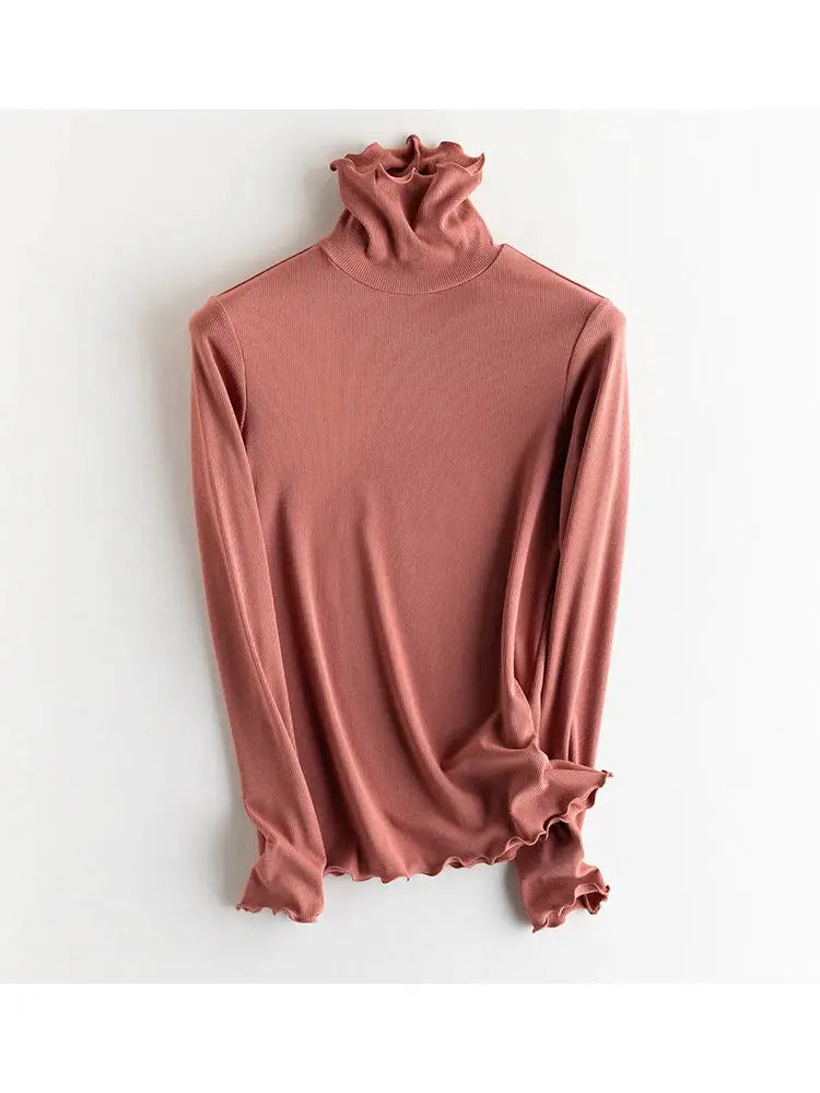 SuyaDream Women Silk Viscose Thermal Base Layer Top With Turtleneck For Warmth And Style