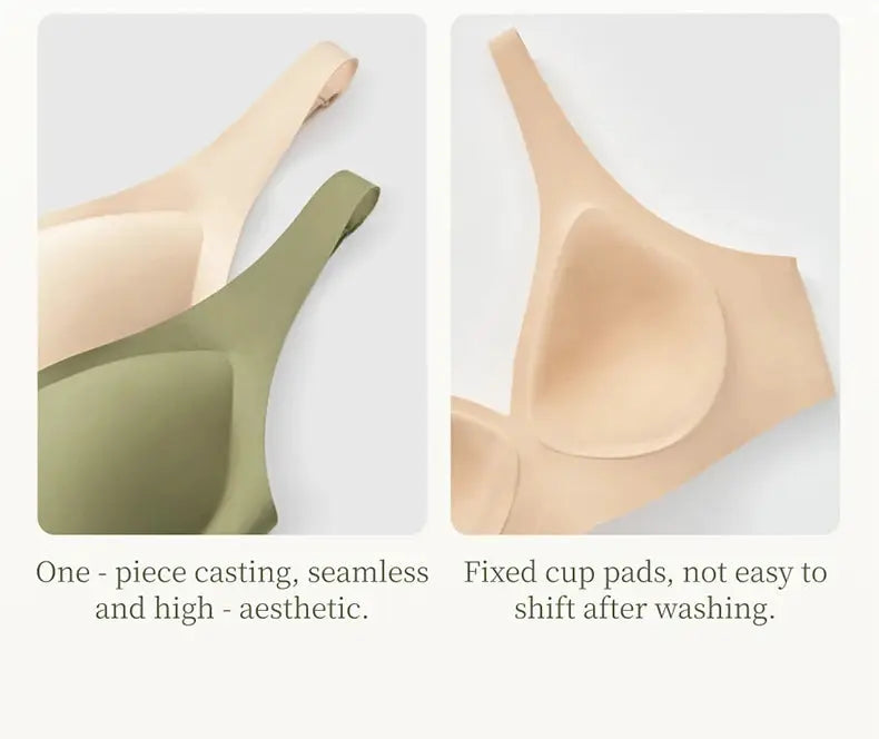 SUJIIN seamless wireless bralettes, two-color beige and olive green, two-piece set with fixed padded cups.