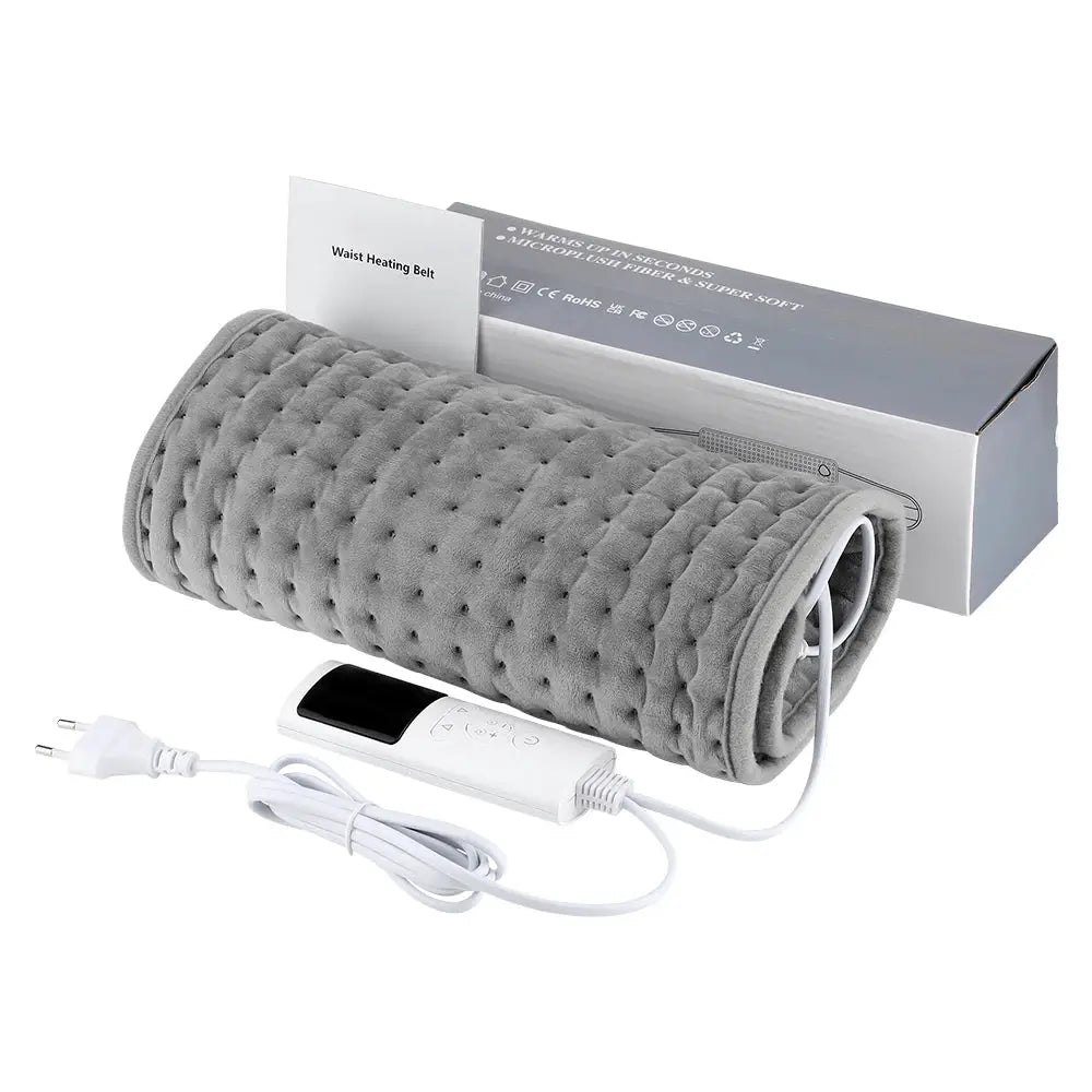 Back heating belt with gray plush fabric and built-in controller