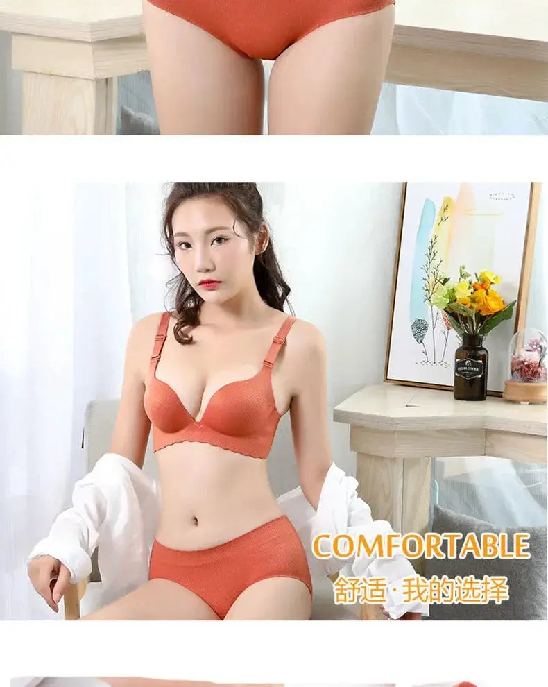 Simples Market Extreme Push-Up Bra, orange wireless double-cup with 8cm thick pads and soft fabric