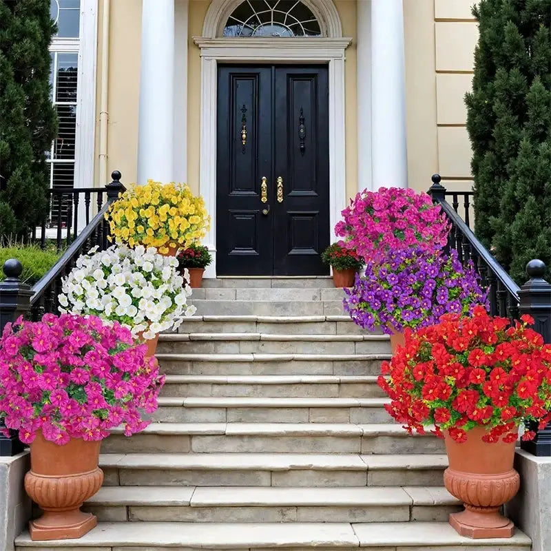 Four Bundles Artificial Morning Glory Flowers And Eucalyptus Plants UV Resistant Outdoor Garden Decoration Patio