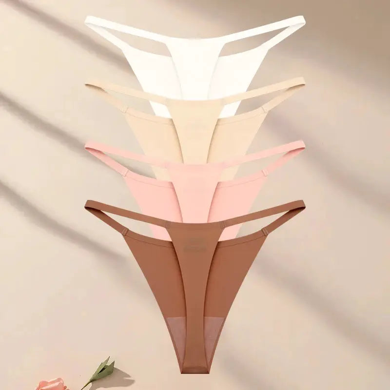 Simples Market 4-piece set of seamless ultra-thin thong underwear in white, beige, pink and brown