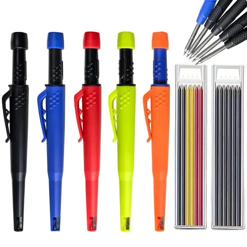 Simples Market carpenter pencil set with 2.8mm deep-hole pencils and built-in sharpener (5 colors)