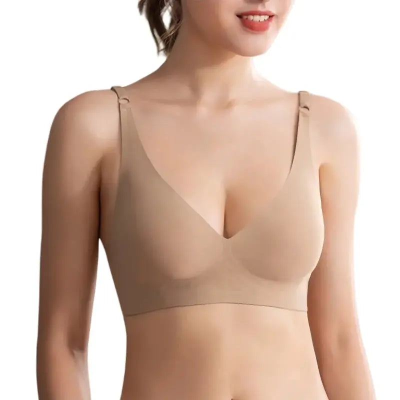 Push-Up Seamless Bra for Women by Simples Market, nude beige, non-wire bralette with removable pads