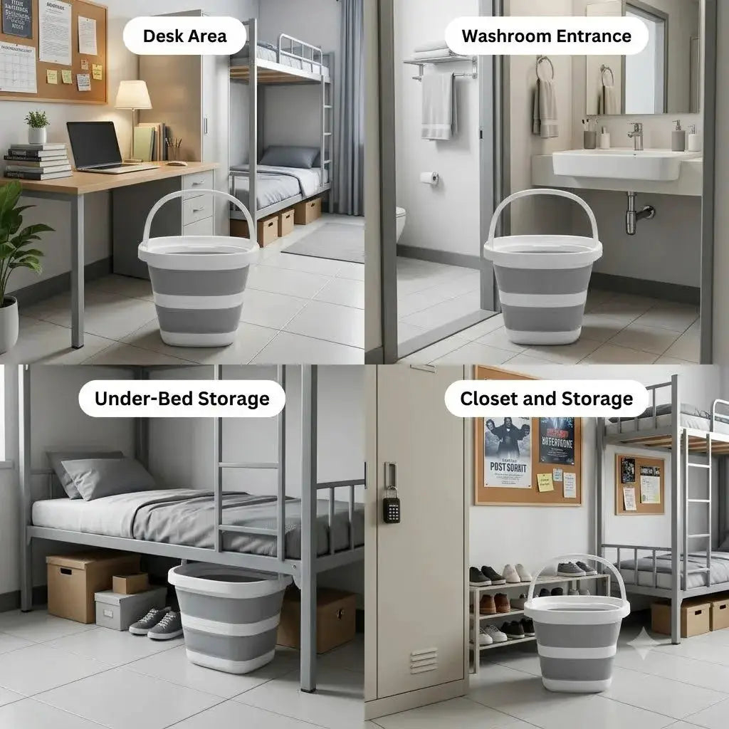 Foldable water buckets by Simples Market, 4-piece gray/white striped set, portable for home, dorm, outdoors