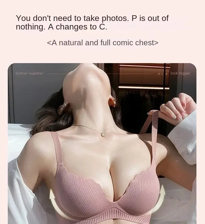 Push-up bra pink with 6cm thick padding, no steel ring, comfortable lift for small chests