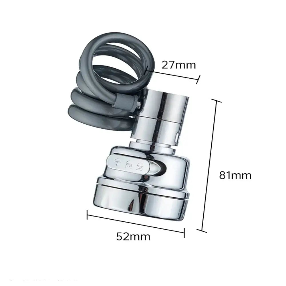 Simples Market chrome sink faucet attachment with gray flexible hose, 3 modes, 360° rotation