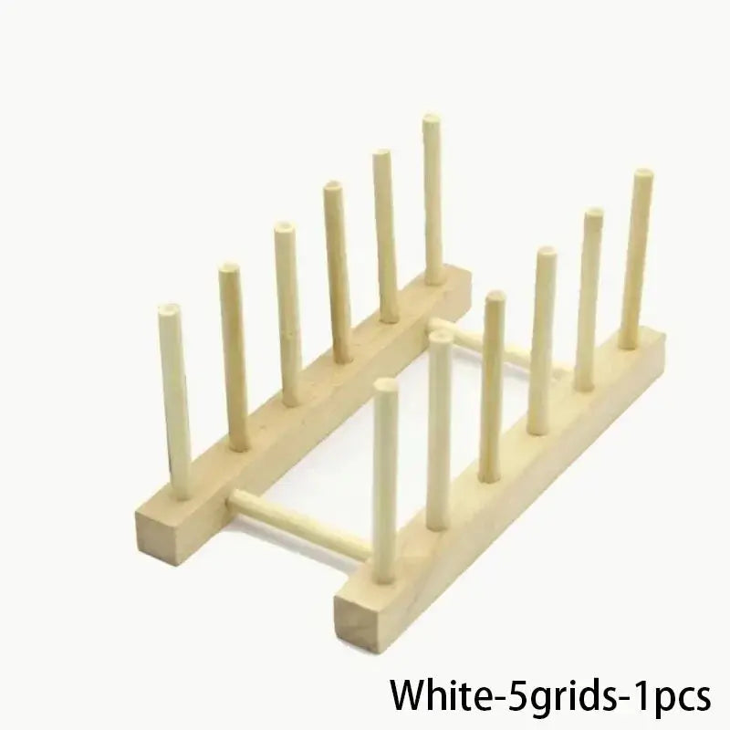 Wooden dish drying rack with multi-peg design for kitchenware organization