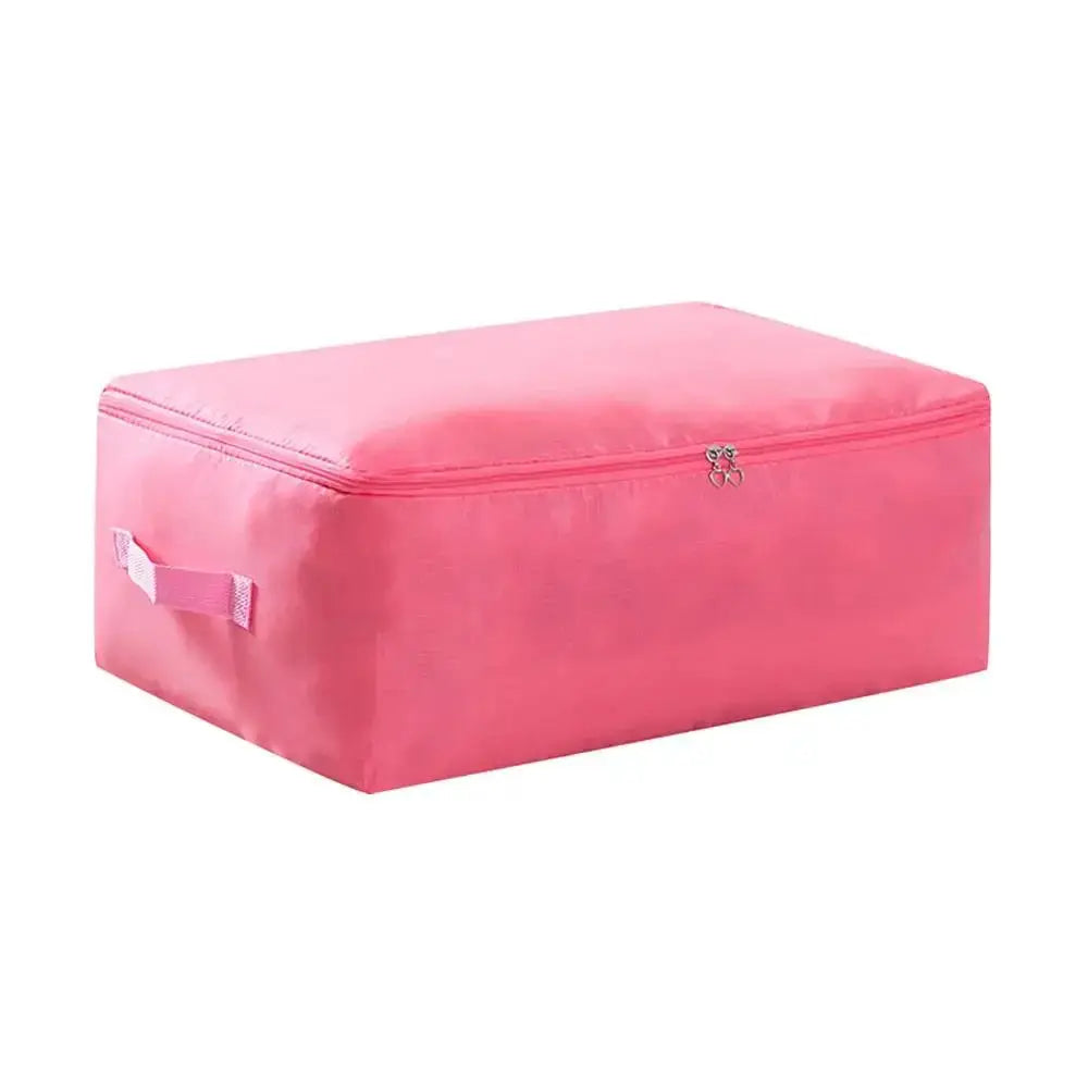 Zippered large pink clothes organizer bag for bedding storage with side carry handle