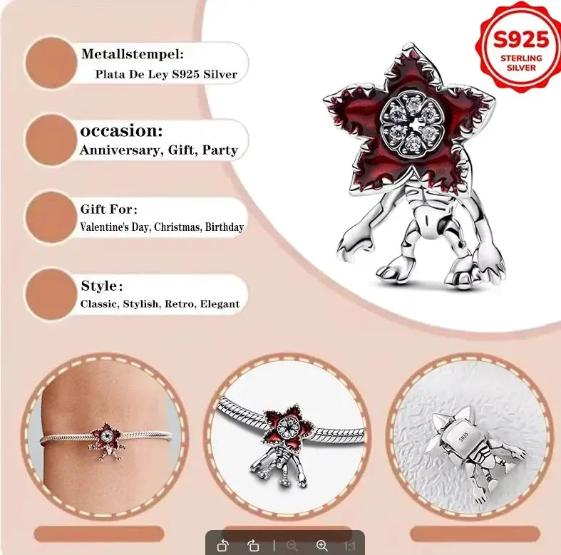 925 Sterling Silver Pendant Beads Carnivorous Plant Monster Charm Trendy Collection For Bracelet And Necklace Jewelry