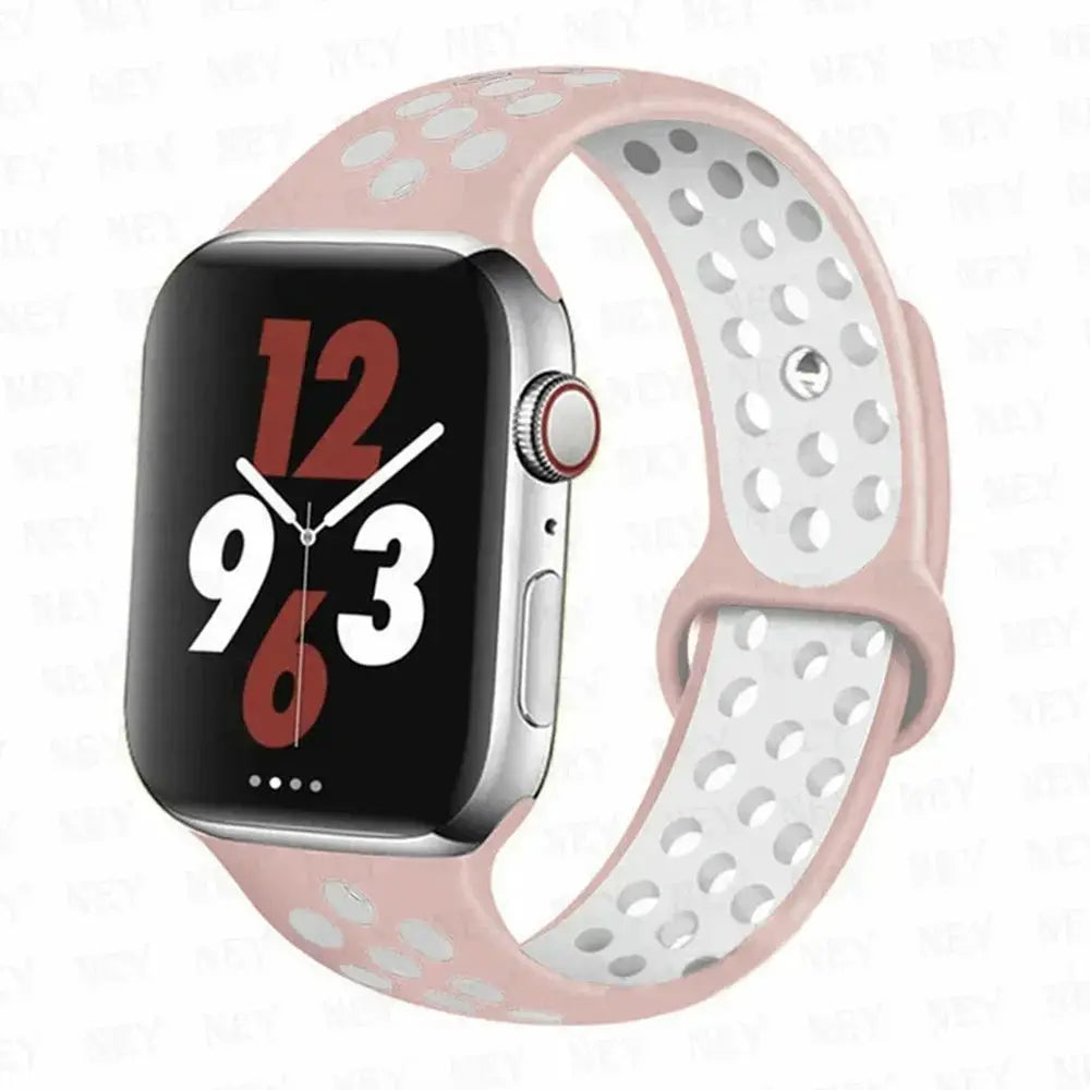 Simples Market silicone sport strap for Apple Watch, pink with white perforated holes