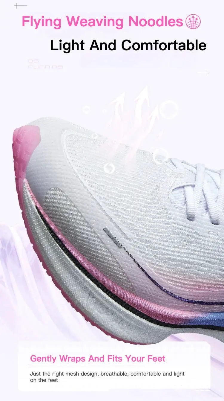 Xtep 360X men's running shoe, white with pink accents, lightweight ETPU midsole