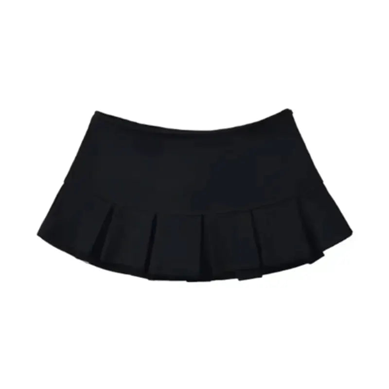Mooyufon Y2K mini skirt with wide pleats, black fabric, casual A-line