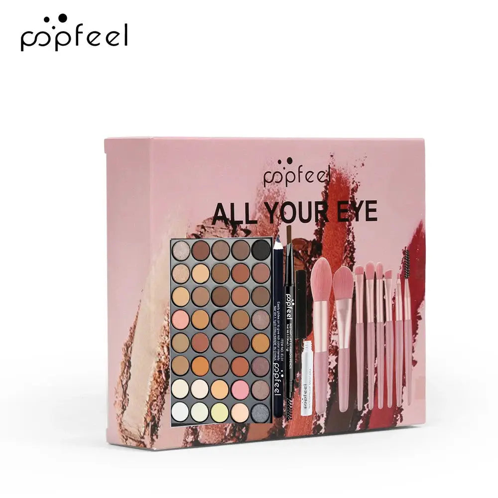 PopFeel 40 Color Eye Makeup Palette Set With Eyebrow Pencil Eyeliner Mascara And Brushes Complete All In One Eye Kit