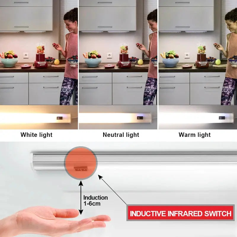 Simples Market LED under-cabinet light with PIR motion sensor; three lighting modes white/neutral/warm; 30/40/50 cm.