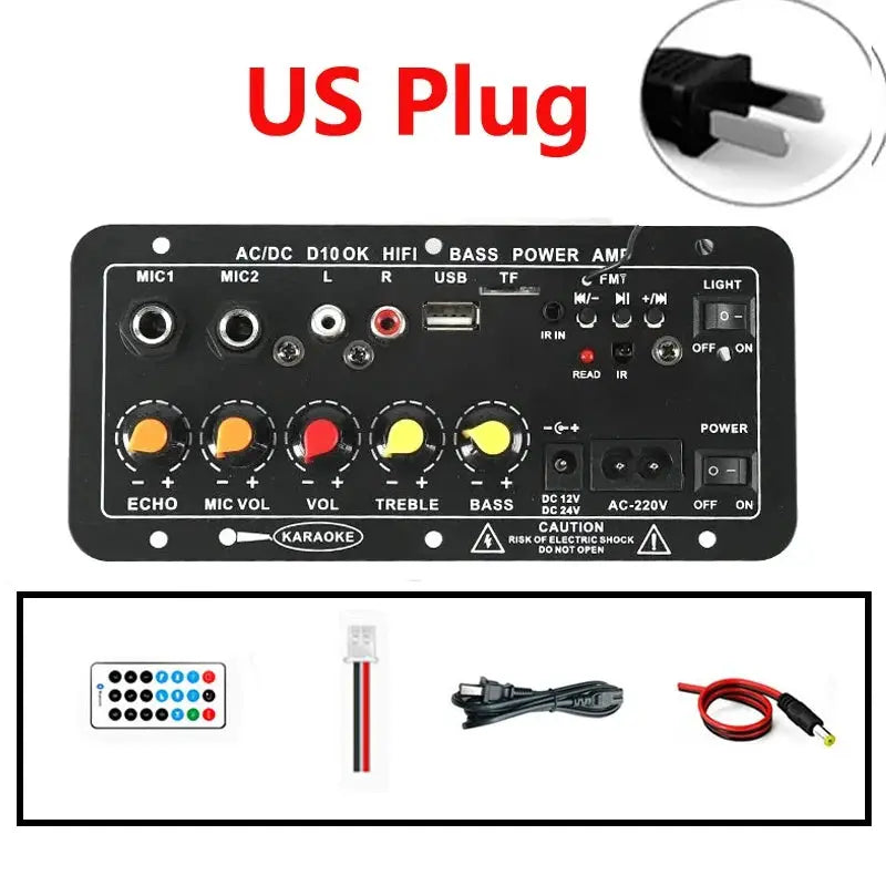 D10 Bluetooth Amplifier Board 30 120W Dual Microphone Inputs With Reverb Control For 4 Ohm Speakers 12V 24V 110V 220V