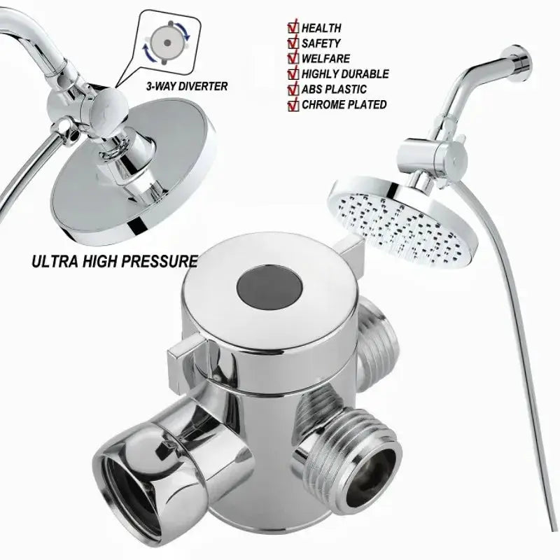 Diverter valve chrome 2/3-way shower splitter with hose attachment for bathroom fixtures by Simples Market