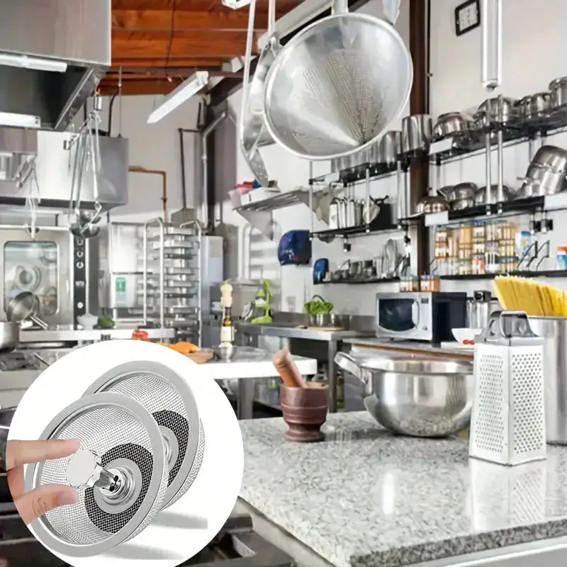 2 Pack Kitchen Sink Strainer With Handle And Stopper Replacement Drain Basket Stainless Steel Mesh Filter