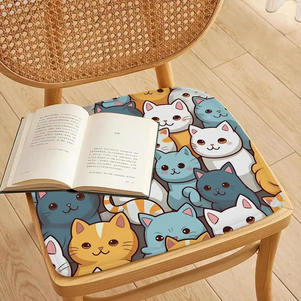 Chair cushion with colorful cartoon cat print, 45x45cm, soft and breathable for office or sofa