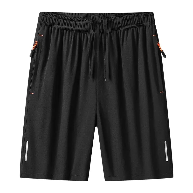 Men's black quick-dry running shorts with drawstring, zip pockets, and reflective accents - Simples Market